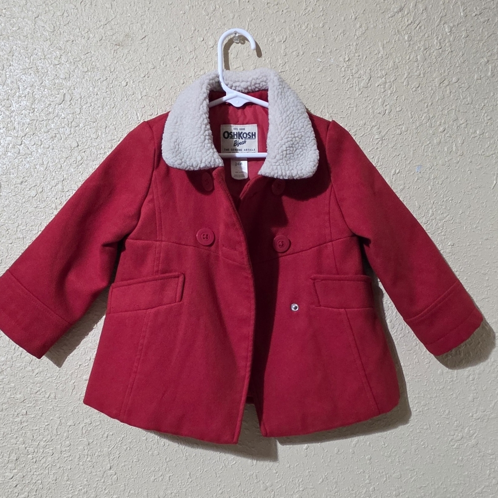 OshKosh B'gosh Vibrant Red Pea Coat with Soft White Collar